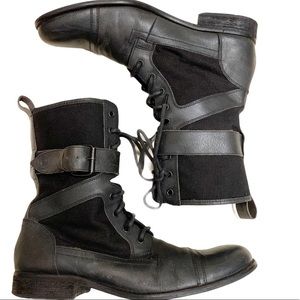 ASOS Black Leather & Textile Moto Combat Boots 10